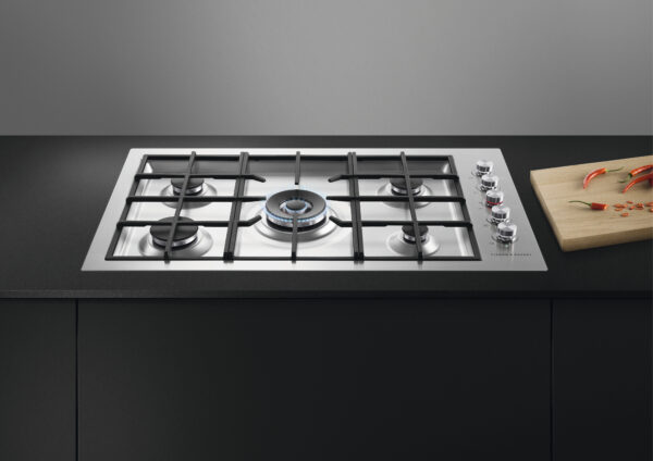 F&P 90cm FLUSH FIT GAS ON STEEL HOB - NG - Brushed S/S - Image 5