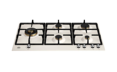 BERTAZZONI - Heritage Series - 90cm Gas Hob with Lateral Dual Wok - Ivory & Chrome