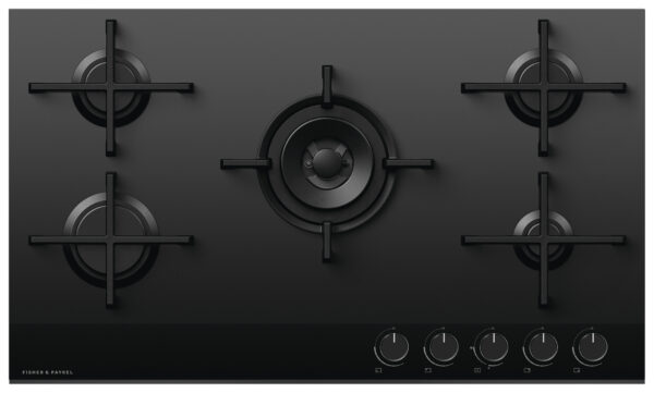 F&P 90cm GAS ON GLASS HOB - LPG - Black Glass