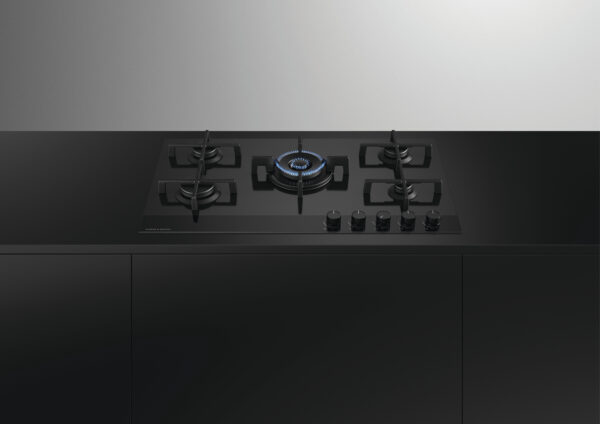 F&P 90cm GAS ON GLASS HOB - LPG - Black Glass - Image 3