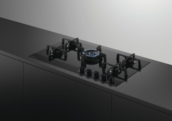 F&P 90cm GAS ON GLASS HOB - LPG - Black Glass - Image 2