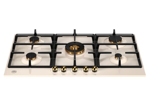 BERTAZZONI Heritage Series - 90cm Gas Hob with Central Dual Wok - Ivory / Gold